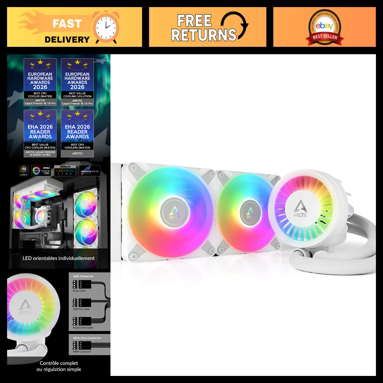240mm A-RGB Liquid CPU Cooler - High Performance Water Cooling System, 200-1800