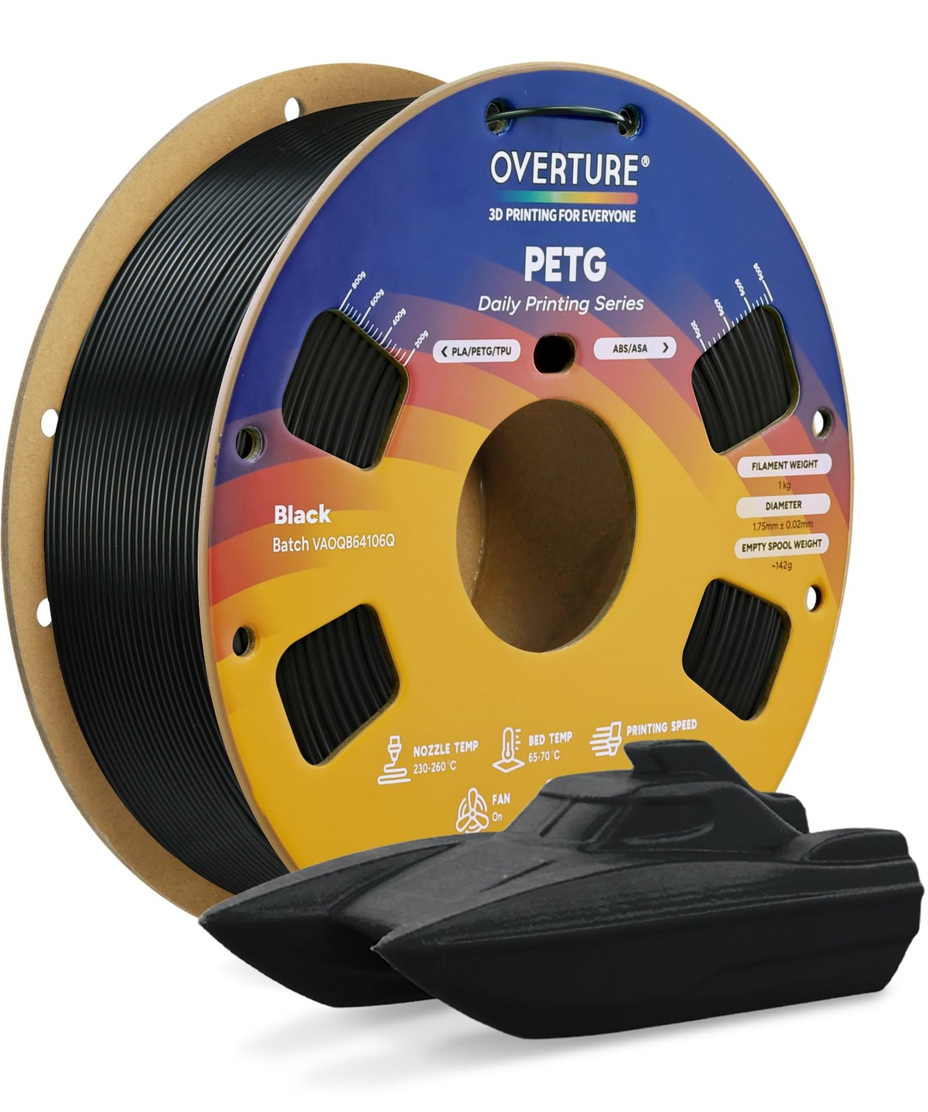 OVERTURE PETG 3D Printer Filament (Black, 1kg)