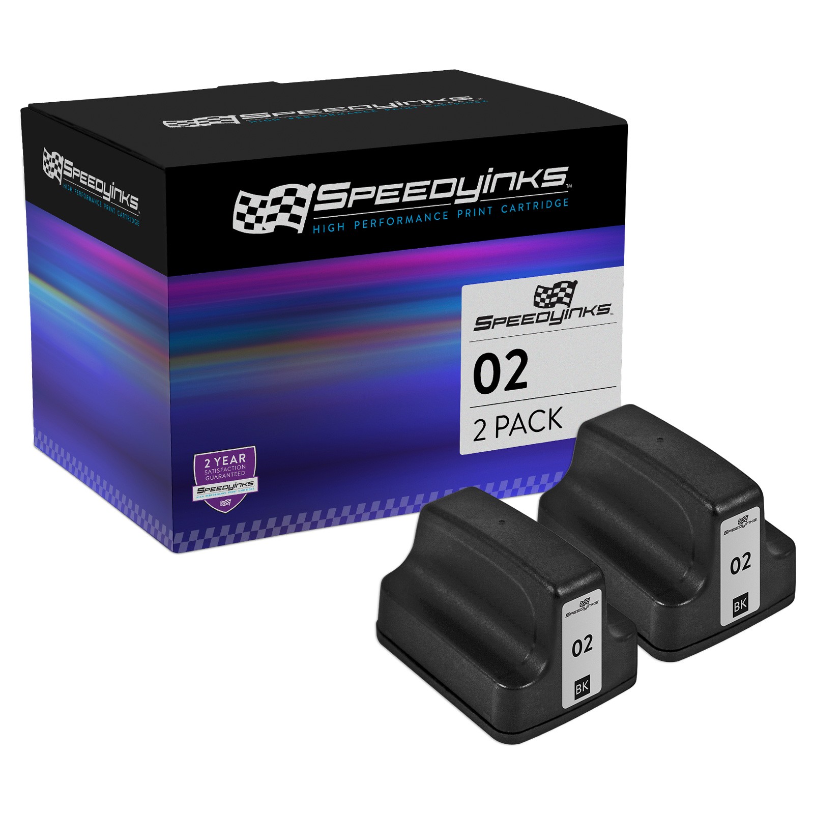 SPEEDY 2PK Replacements HP 02 Ink Cartridge C8721WN Black PhotoSmart C5180 C6180