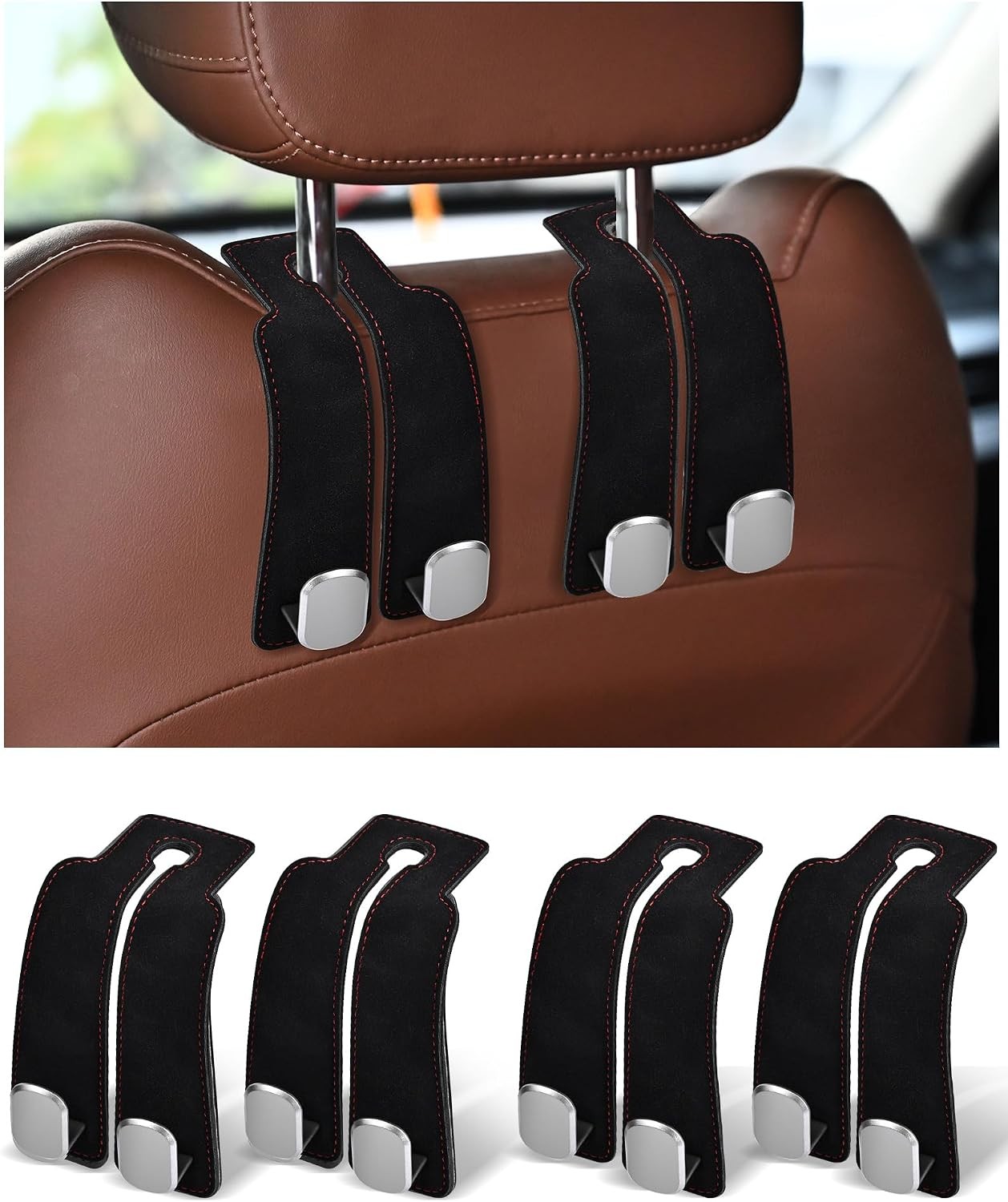 Headrest Hooks for Car, 4 Pack Car Seat Back Organizer Storage Hook, Double