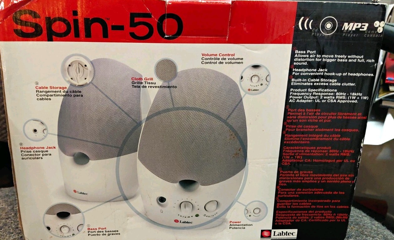 Labtec Spin-50 2.0 Wired Computer Speakers 3.5mm, Volume, Headphone Jack