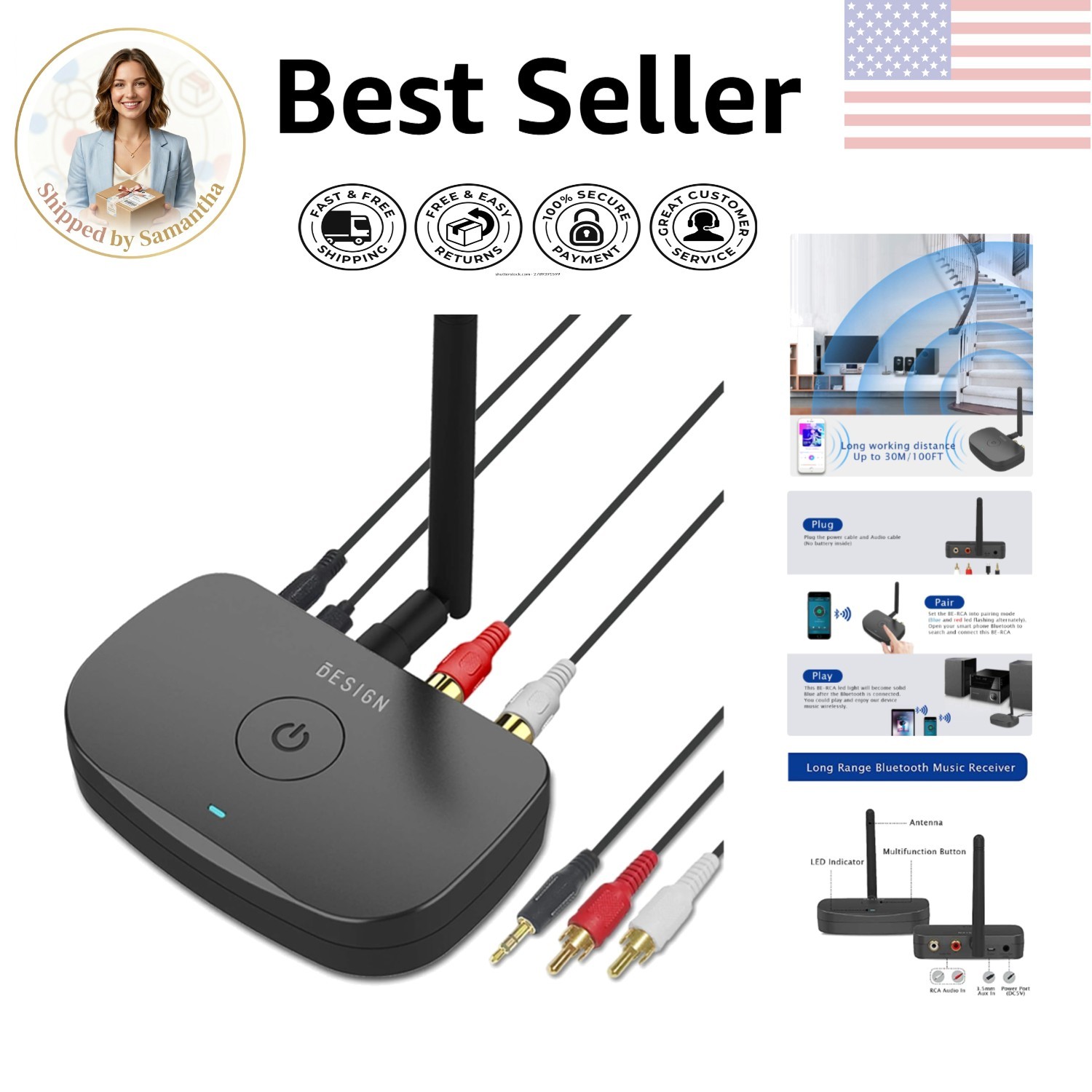 Stylish BE-RCA Bluetooth Music Receiver - Transform Your Home Audio Experience