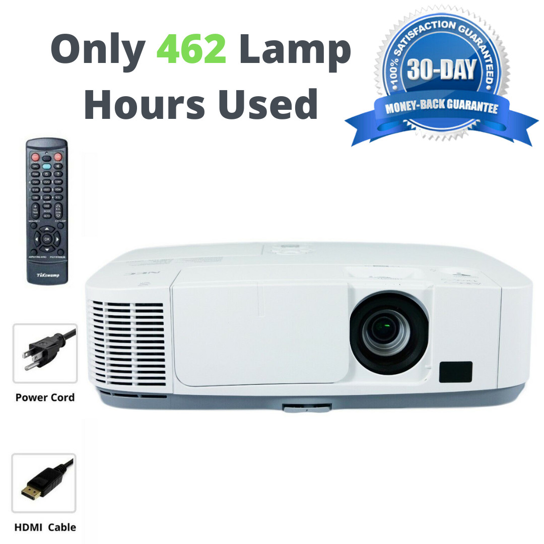 NEC NP-P401W WXGA 4000 ANSI Lumens 3LCD HD HDMI LAN -Only 462 Hours Used bundle