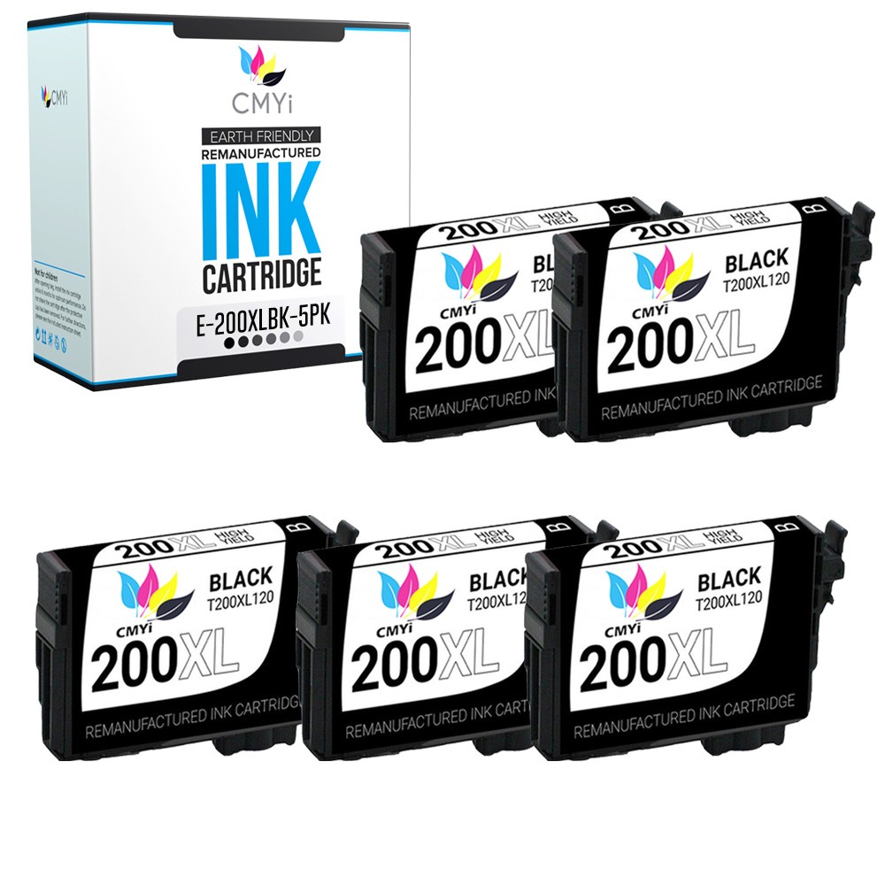 5PK CMYi Replacement 200XL Black Ink Cartridges for Epson Workforce WF-2540 2530
