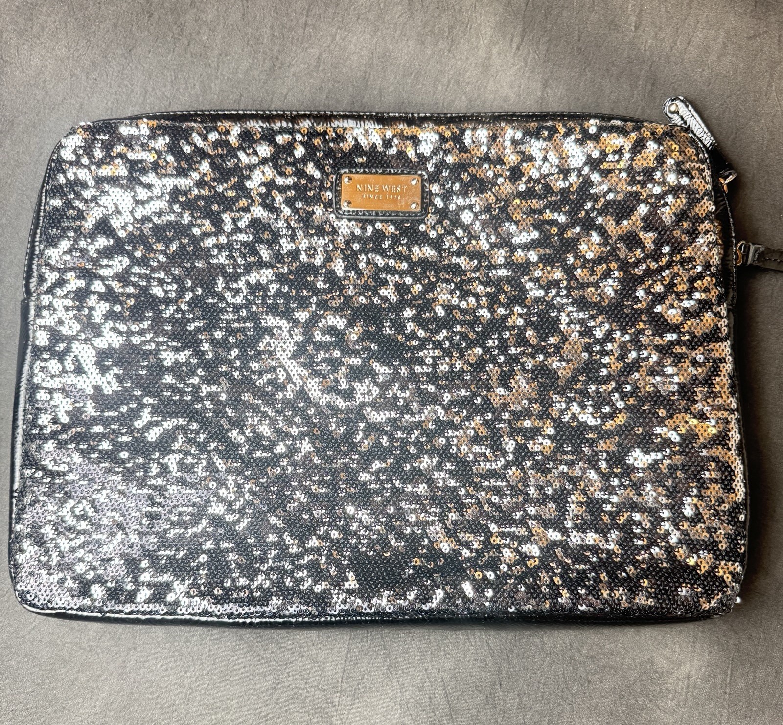 Nine West Black Sequin Laptop Zipper Case Bag Sparkly Glam Tech Sleeve