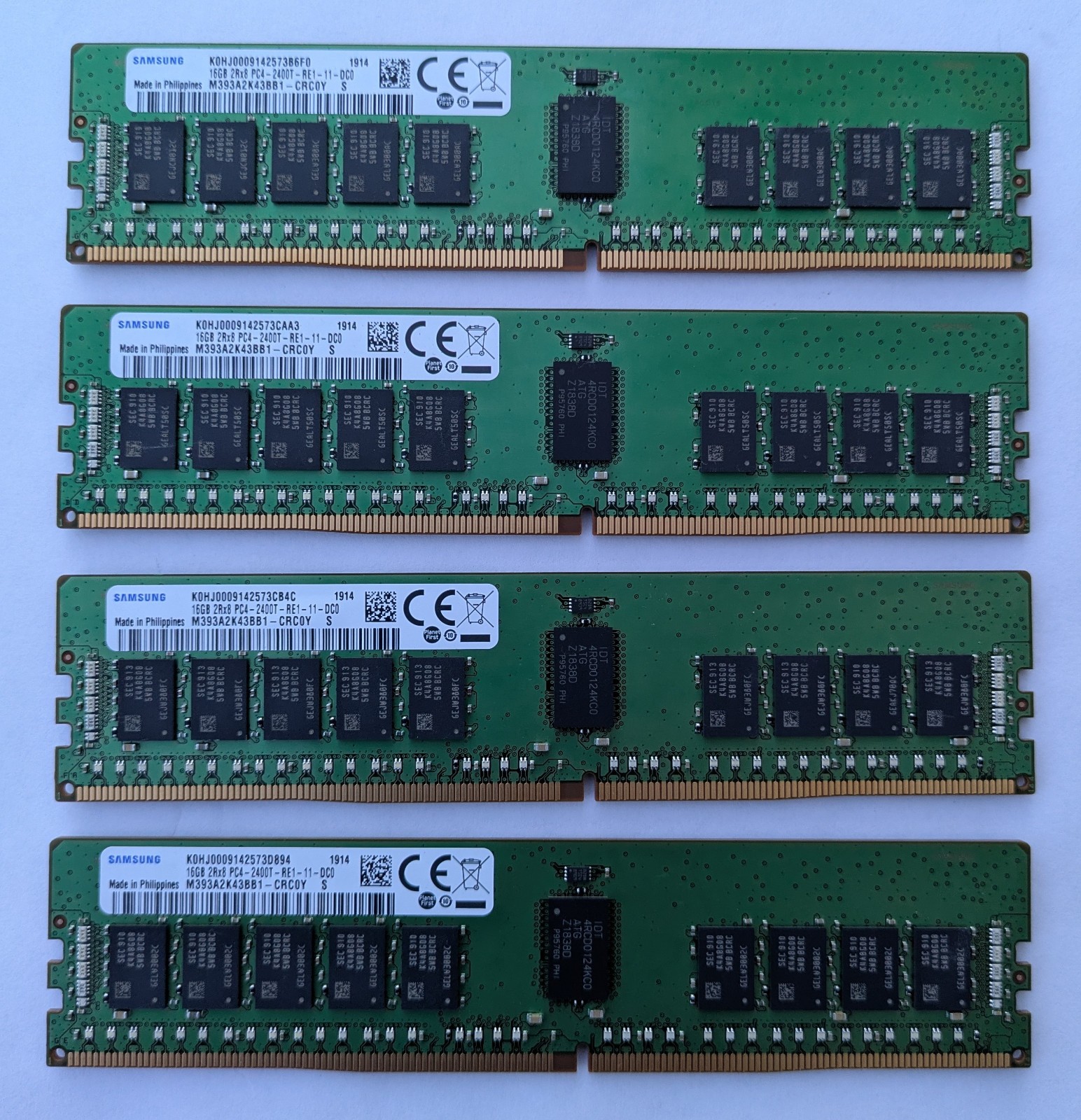 Samsung 64GB (4x16GB) DDR4-2400 ECC Server RAM 2Rx8 PC4-2400T (Lot of 4 16GB)