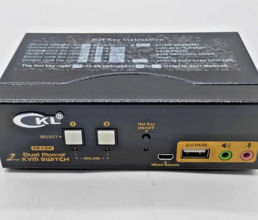 CKL CKL-922HUA 2 Port Dual Monitor HDMI KVM Switch 4K Audio USB 2.0 Hub