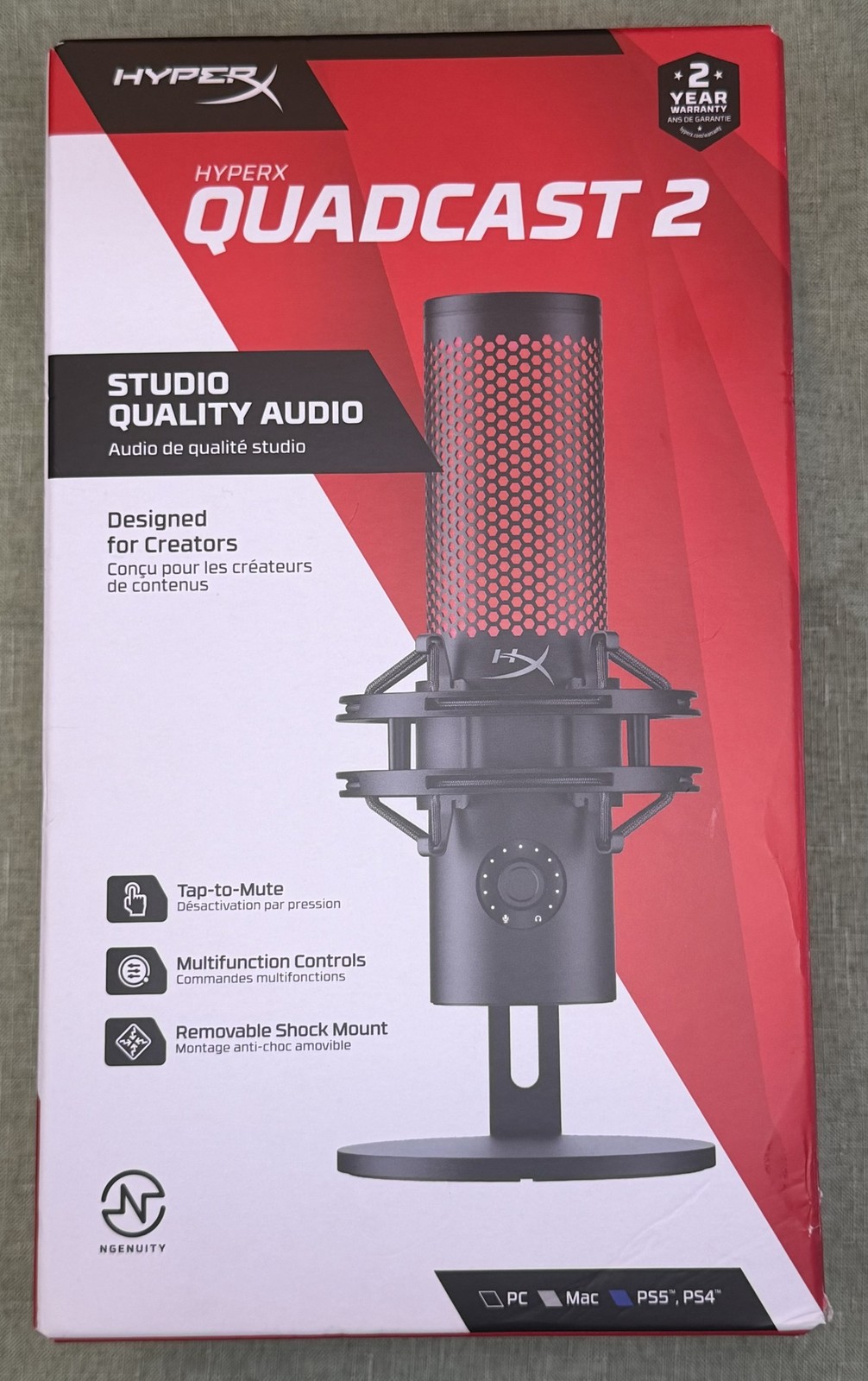 HyperX QuadCast 2 USB Microphone Black Tap-to-Mute Shock Mount PC Mac PS5 Sealed