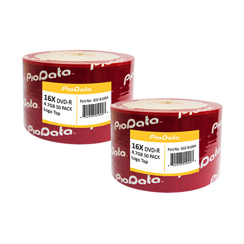 100 Pcs PioData Blank DVD-R DVDR 16X 4.7GB Logo Top Surface Disc 832-810SA