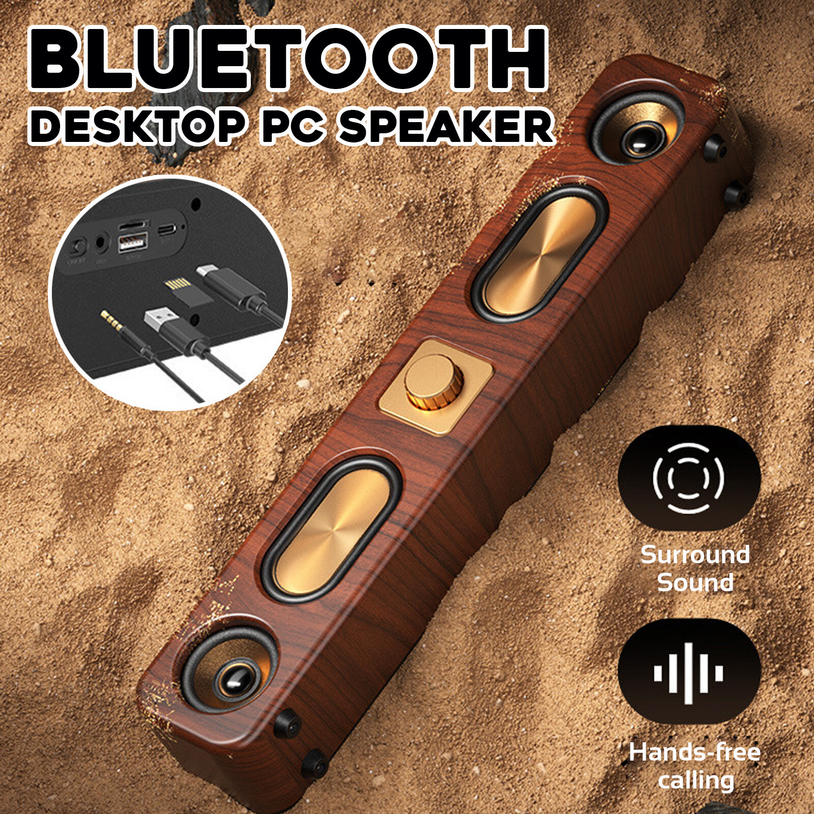 Vintage Sound Bar Speaker System Wireless Bluetooth Subwoofer Desktop PC Speaker