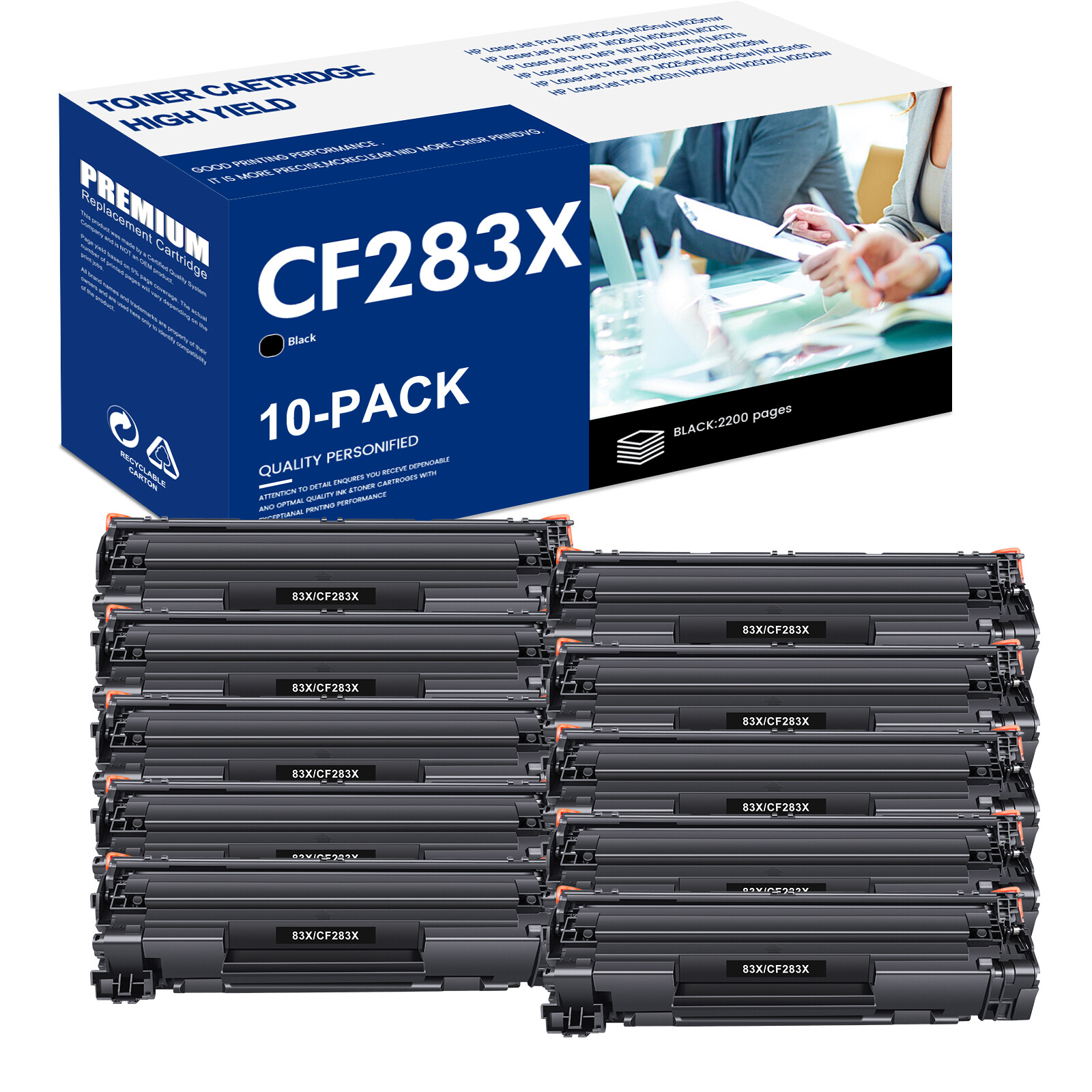 10PK CF283X Toner Cartridge for HP 83X LaserJet Pro M201n M202n M202dw Printer
