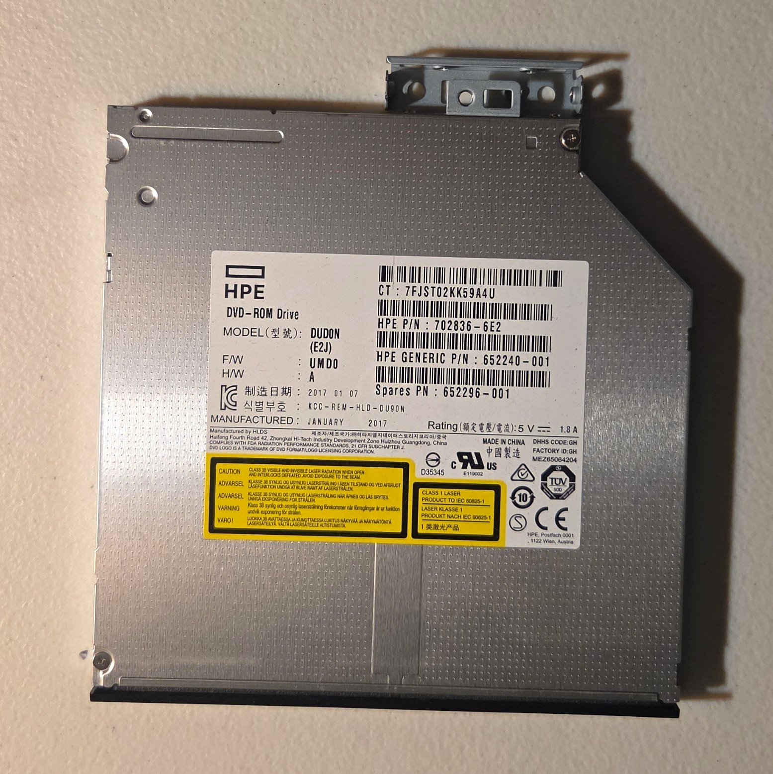 HPE DUD0N Internal Laptop DVD-ROM Drive Silver/Black 702836-6E2 652240-001
