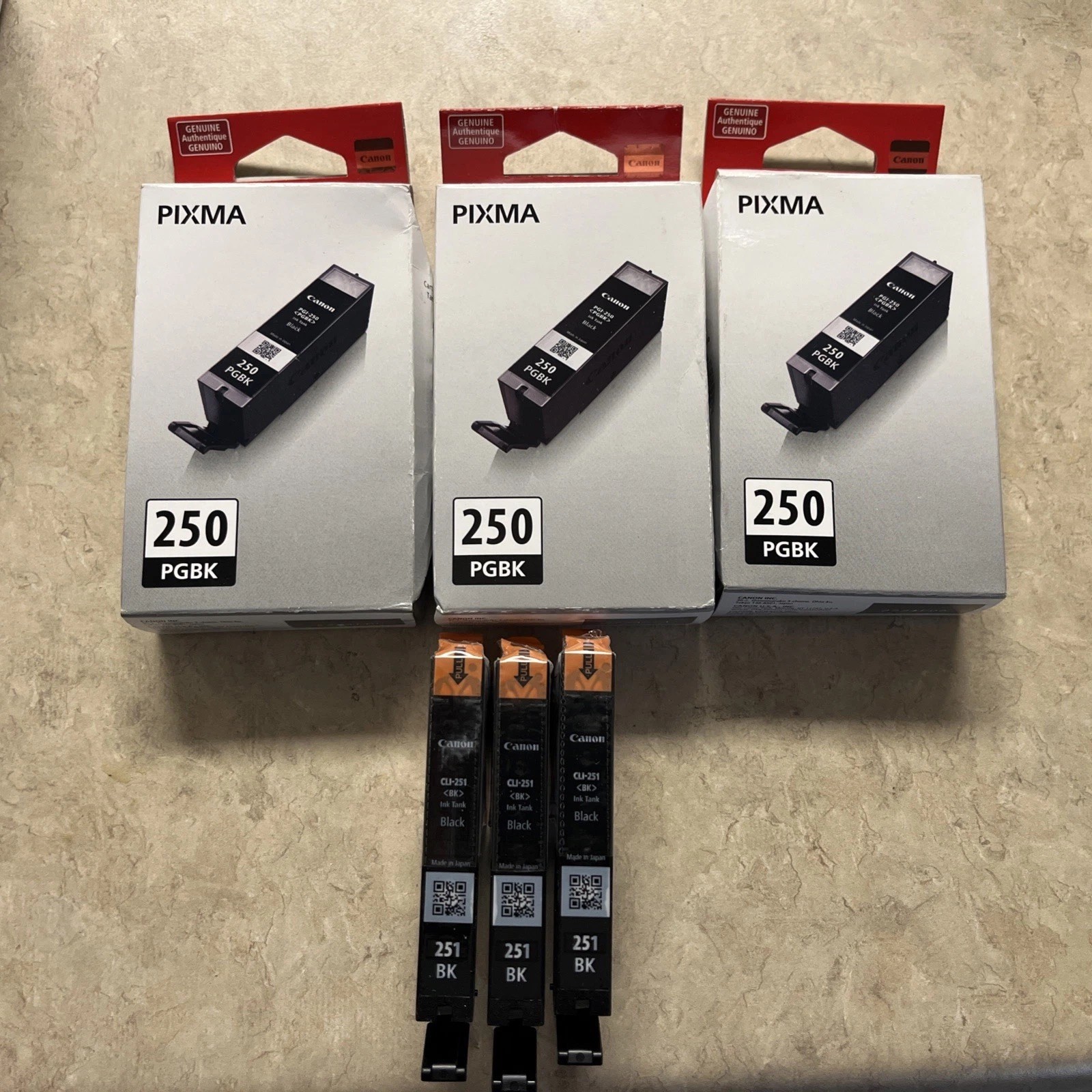 Lot of 6 Canon PIXMA PGI-250PGBK Genuine Black Ink Cartridge (6497B001)