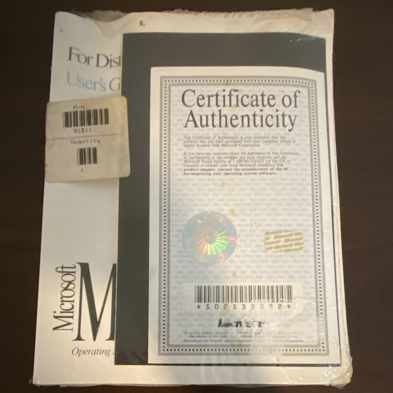 VINTAGE Microsoft MS-DOS 6.2 software SEALED w/COA; User's Guide