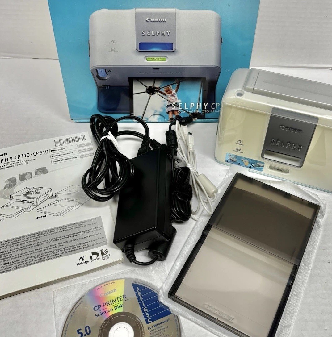 Canon Selphy CP510 Compact Thermal Photo Printer w/ Adapter + Manual & CD