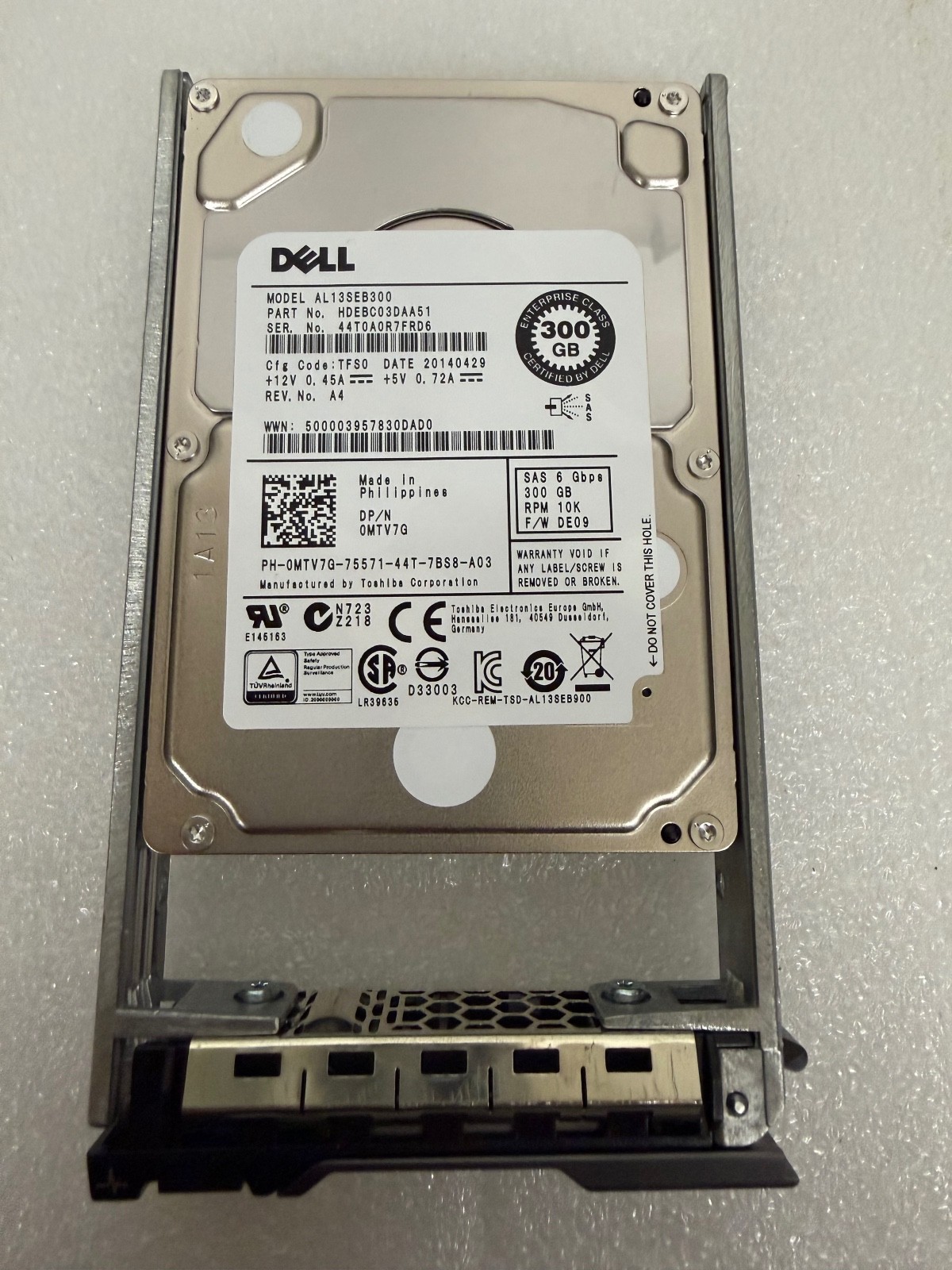 Dell 300GB 10K SAS 6Gbps Hard Drive HDD w/ Caddy AL13SEB300 0MTV7G