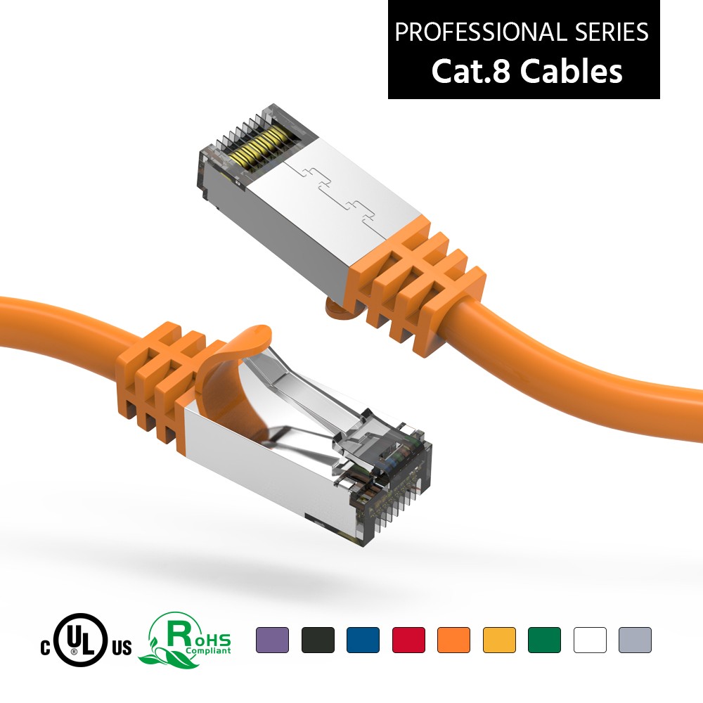 0.5Ft CAT8 S/FTP Ethernet Network Cable Orange 26AWG