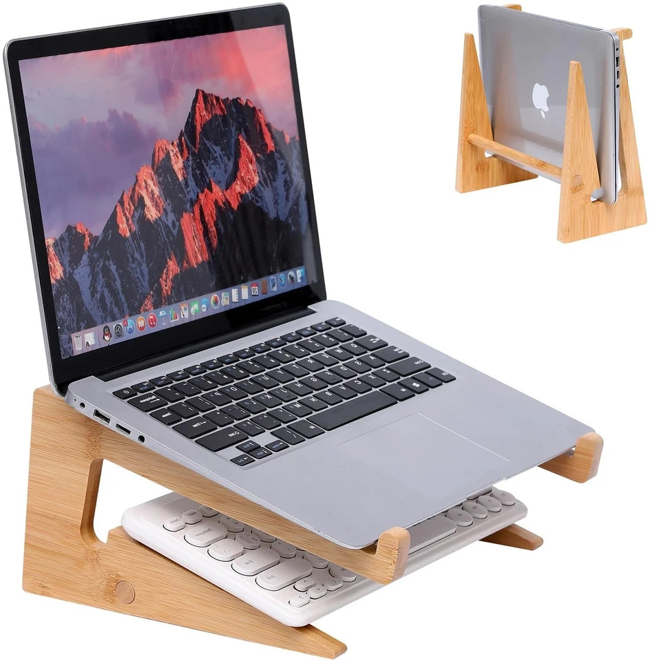 Wooden Laptop Stand Vertical for Desk Bamboo Compatible with MacBook Air