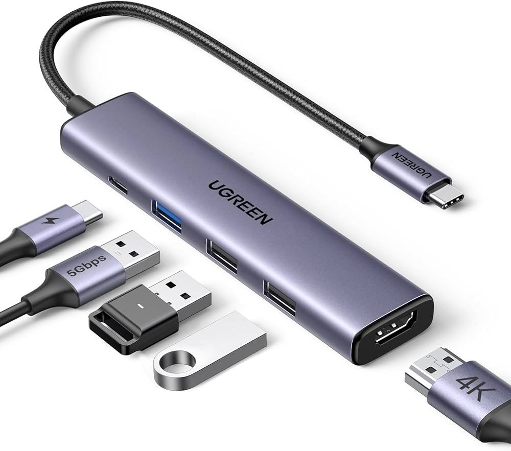 UGREEN 5-in-1 USB-C Hub HDMI 4K@30Hz 100W PD USB-A 3.0 2x2.0 Gray