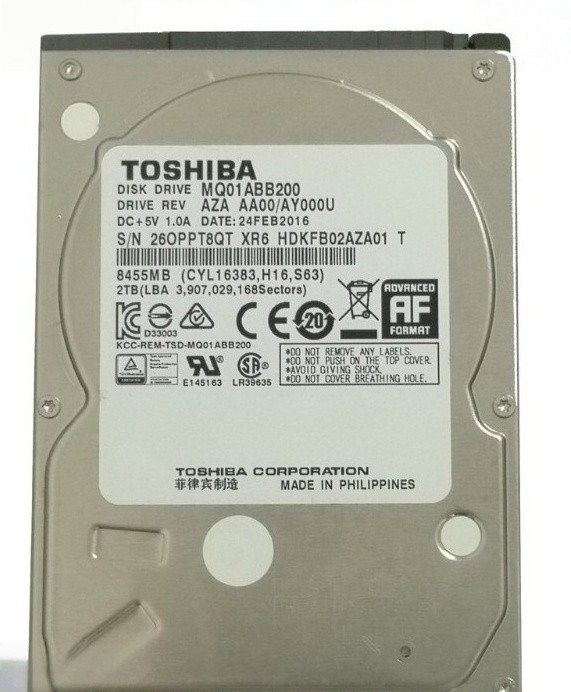 MQ01ABB200 Toshiba 2TB 5400RPM 8MB 3Gbs SATA 2.5" Internal HDD Hard Disk Drive