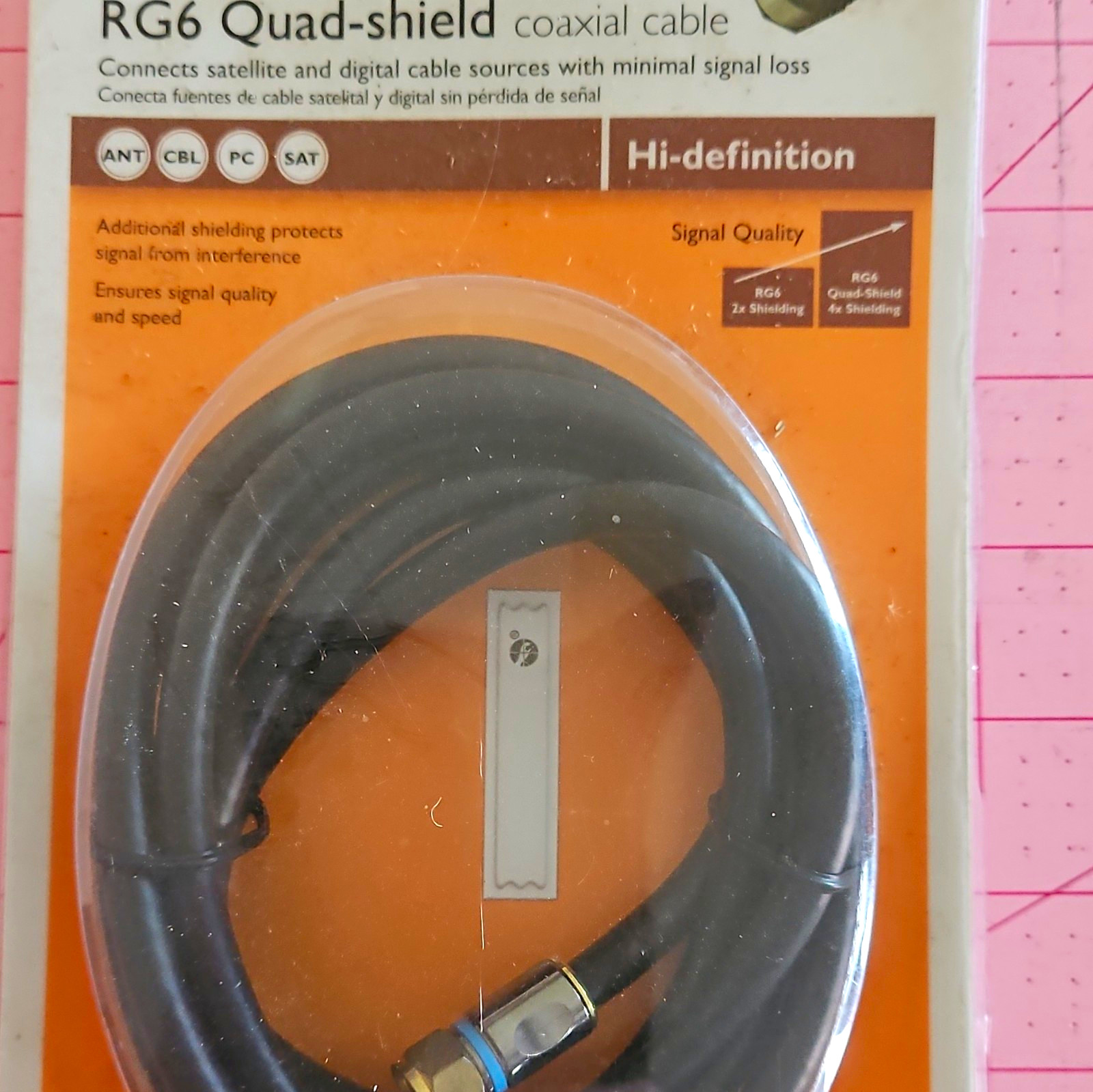 RG6 Quad Shield Gold Plated Coaxial Cable 6 ft Black F-Type Male to Male