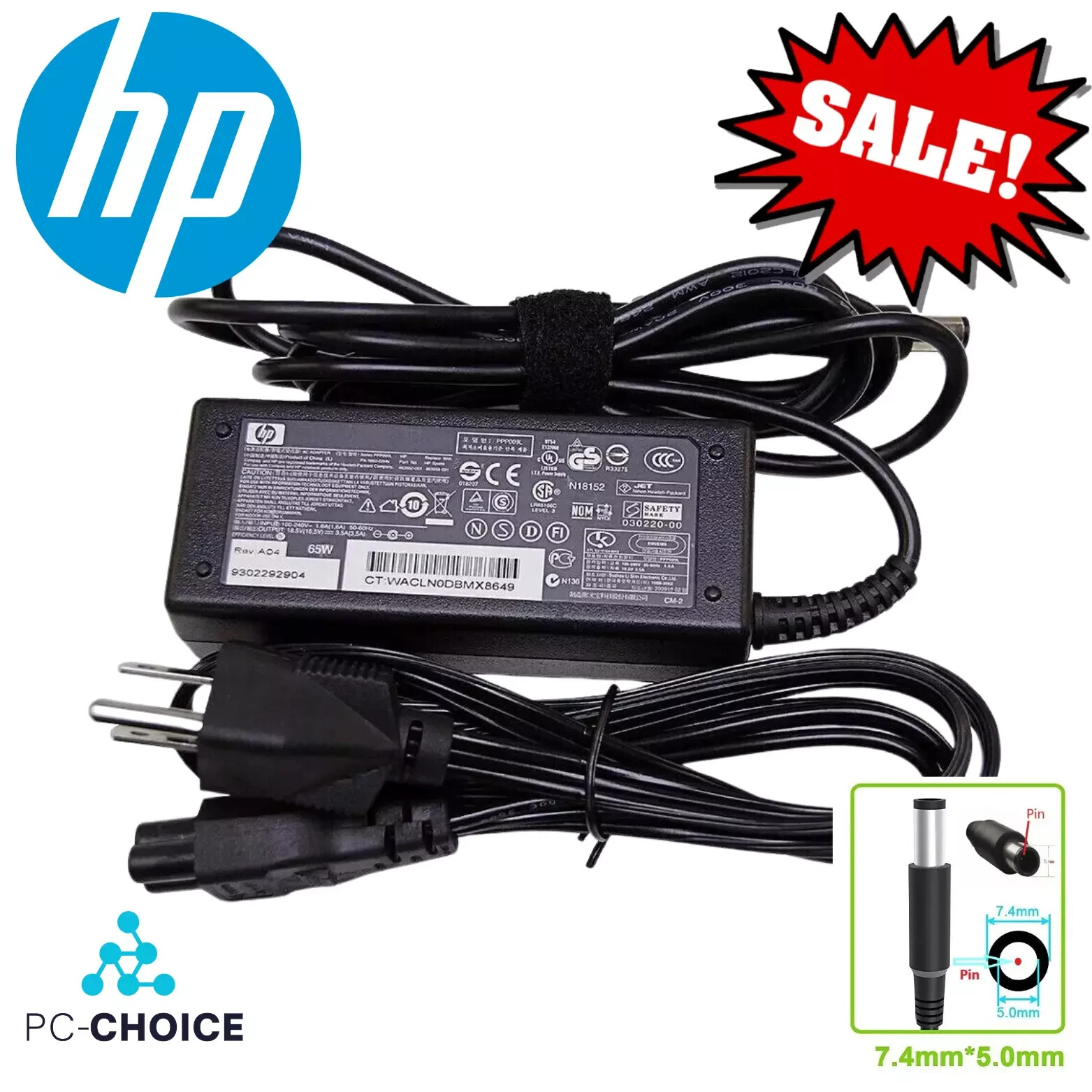 Genuine OEM Big Barrel HP Laptop Charger AC Power Adapter 65W 19.5V 3.33A 902990