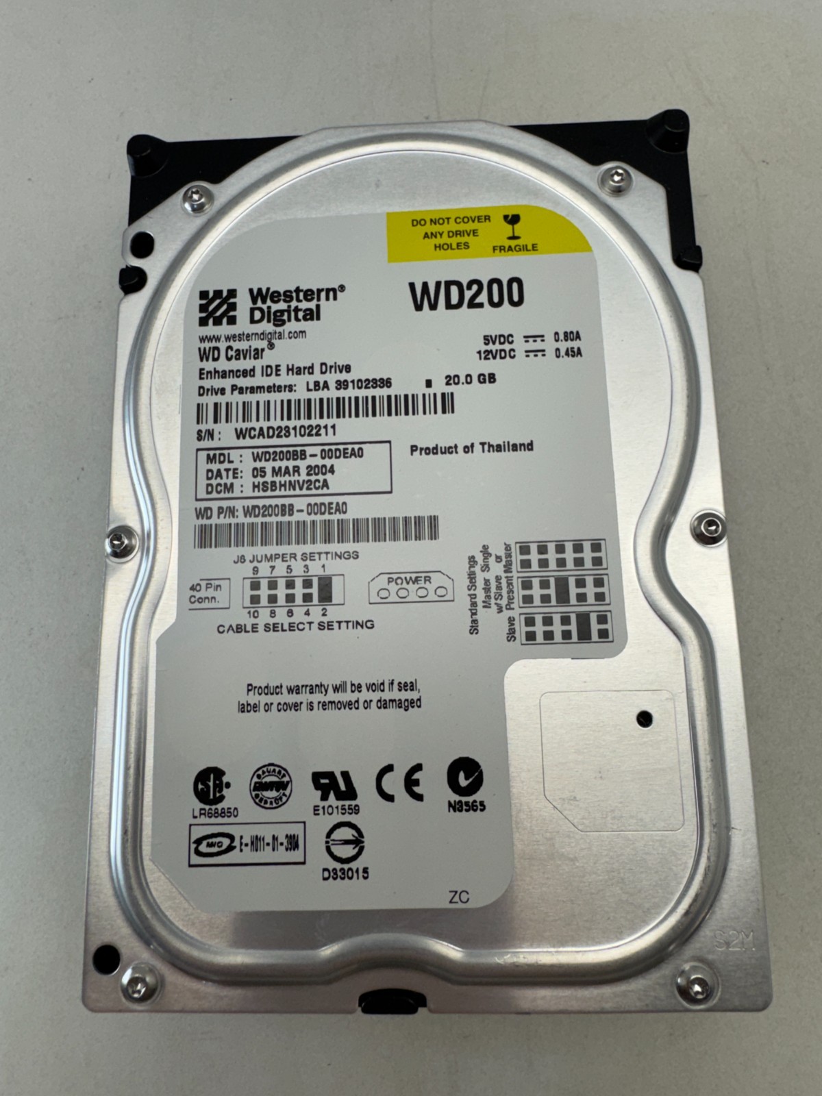 Western Digital WD200BB-00DEA0 | 20GB IDE 3.5" Hard Drive | 7200 RPM