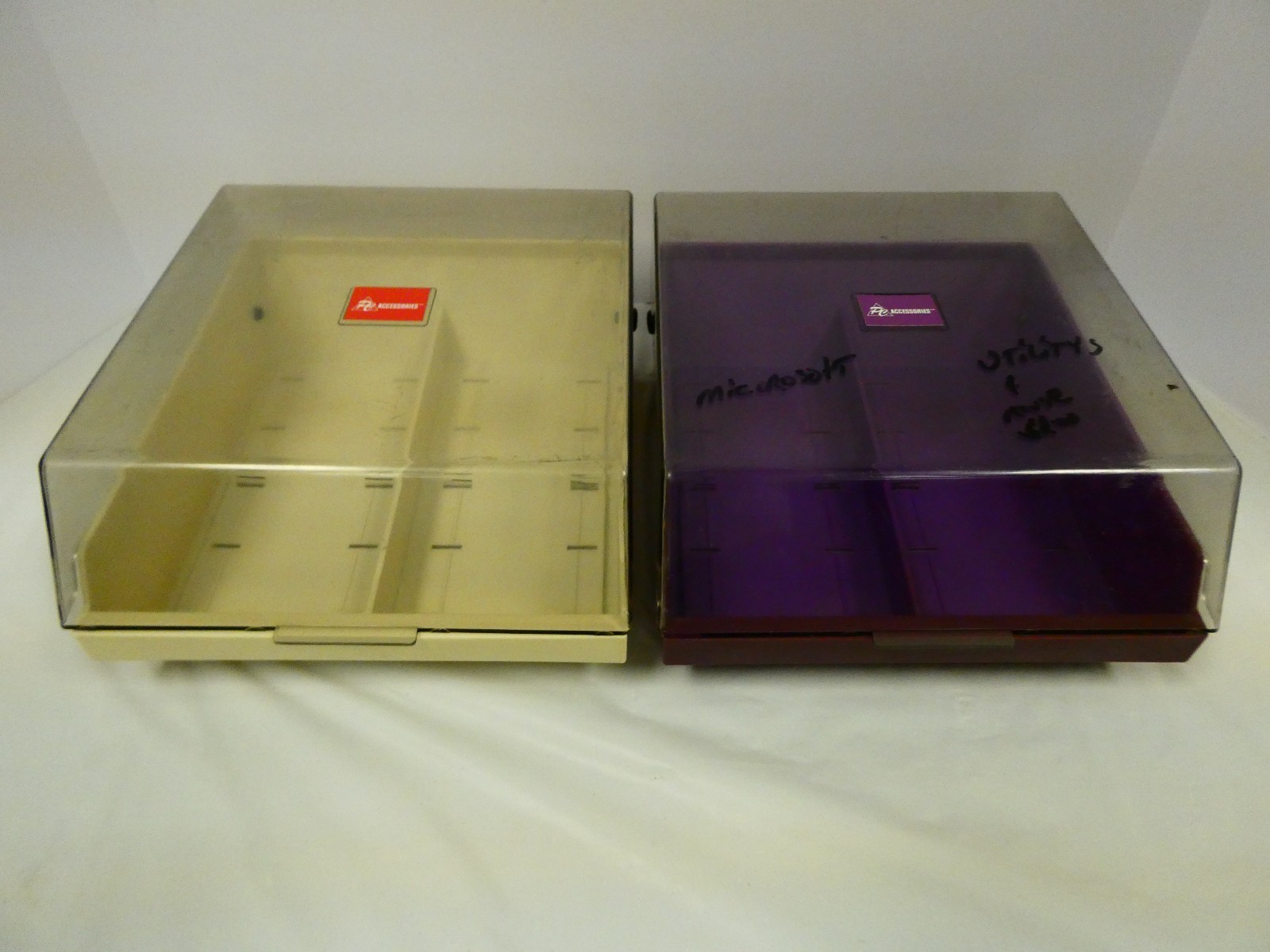 2PC Accessories 3.5 Floppy Disk Storage Box Beige, Purple, Fits 100 Floppy Disks