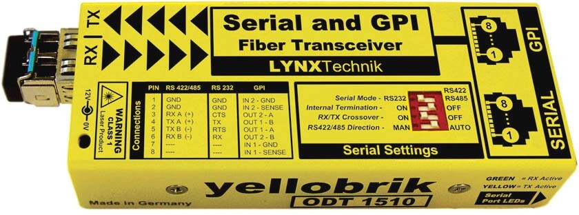 Lynx Technik AG Yellobrik ODT 1510 Serial and GPI Single mode Fiber transceiver