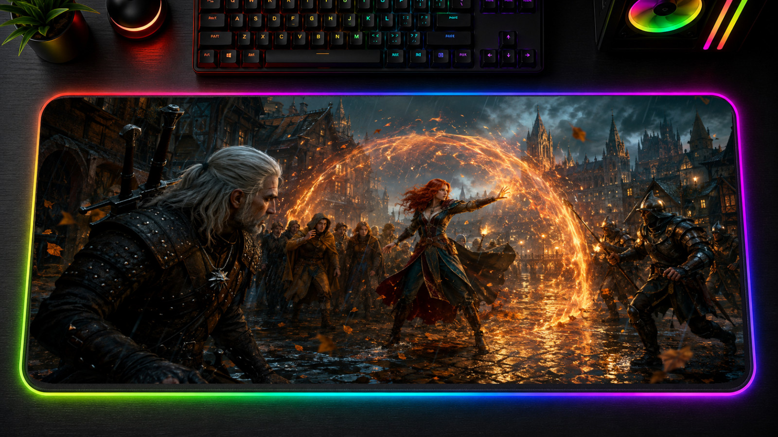The Witcher 3 RGB XXL Gaming Mouse Pad Geralt Ciri LED Desk Mat