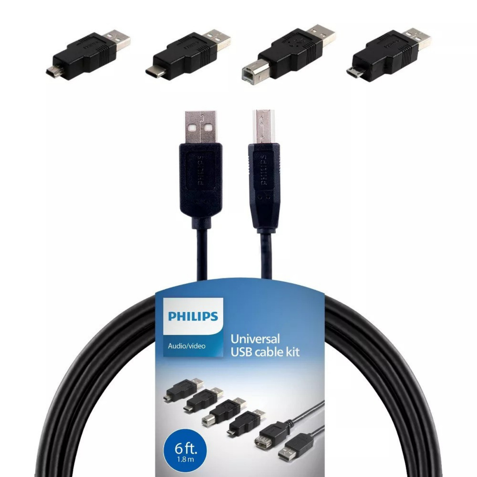 Philips 6ft USB 2.0 Universal Cable USB-C Male to Female – Open Box Excellent