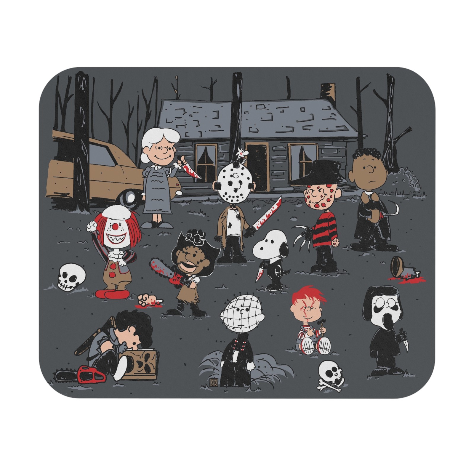 Snoopy Peanuts as Horror Icons Mouse Pad Candyman Ash Pinhead Jason Pennywise 