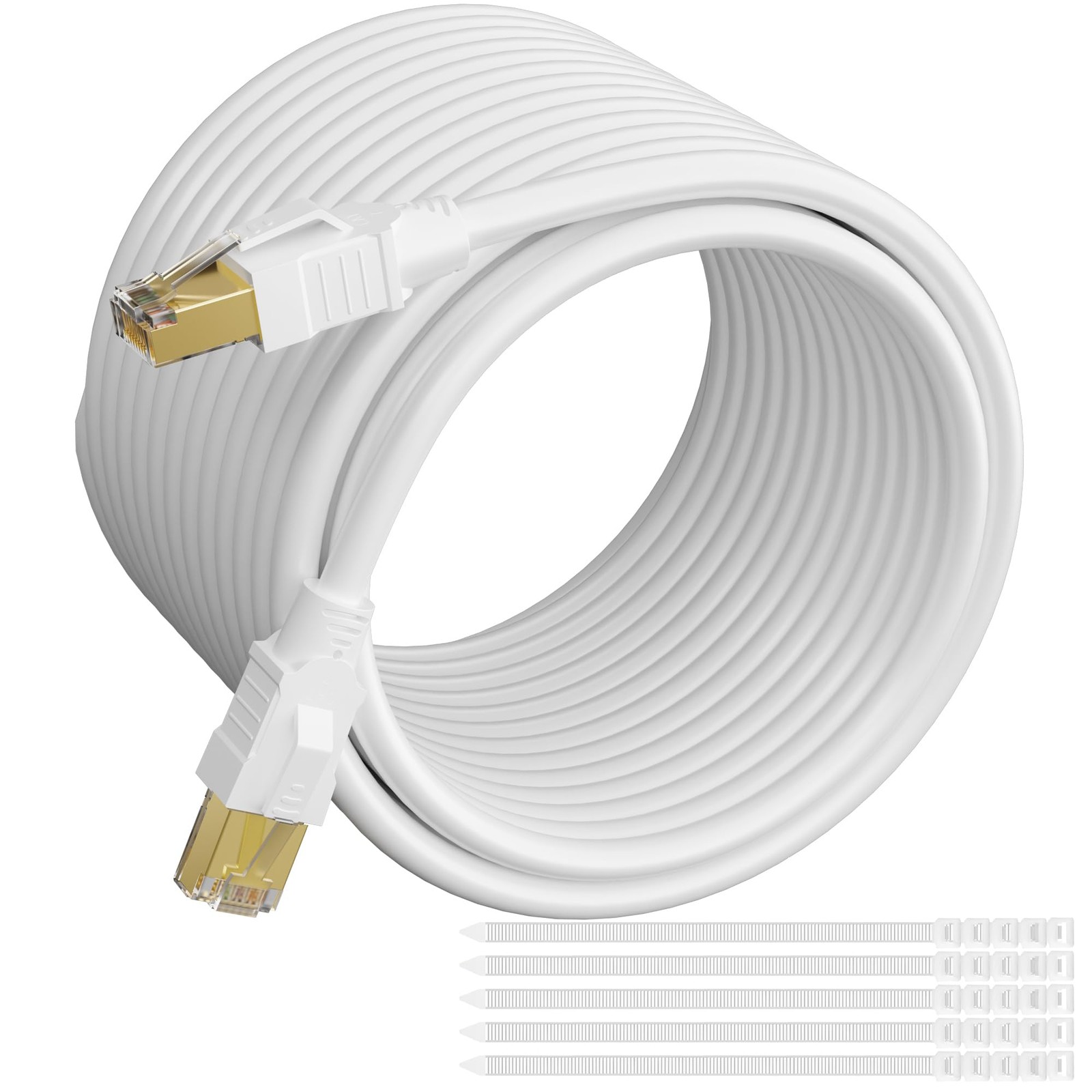 Elecan CAT 6E Cat 7 Ethernet Cable 300 Ft White S/FTP 10Gbps 26AWG RJ45