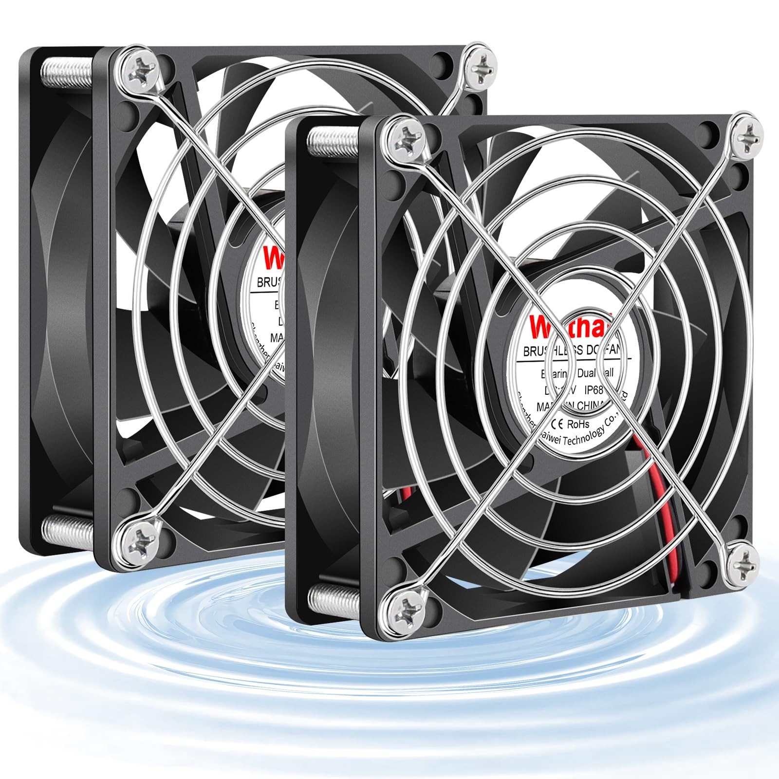 2PCS 80mm Waterproof Cooling Fan 12V High Airflow Dual Ball 2Pin for RV Fridge,