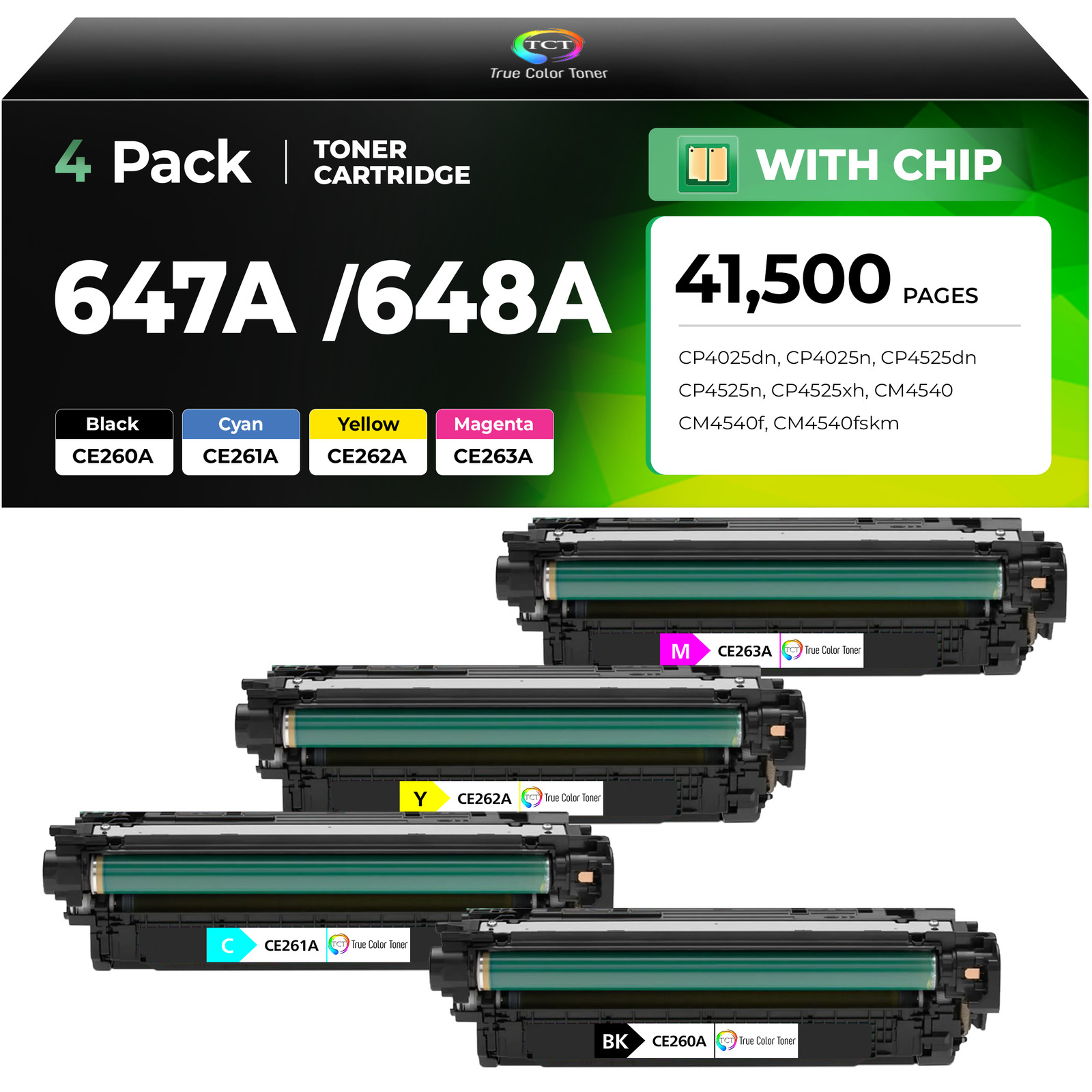 TCT 4PK 647A 648A Toner Set CE260A CE261A CE262A CE263A For HP LJ CP4025 CP4525