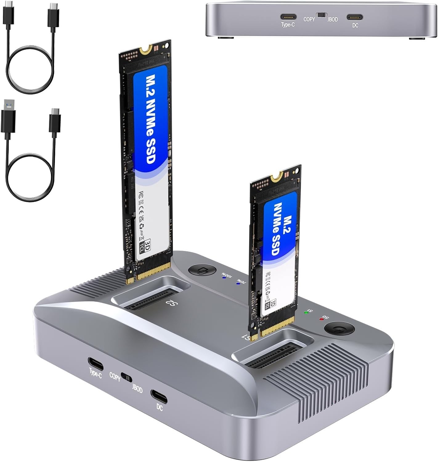 M.2 Nvme & SATA SSD Cloner Duplicator 10Gbps Dual-Bay Docking Station Usb C Read