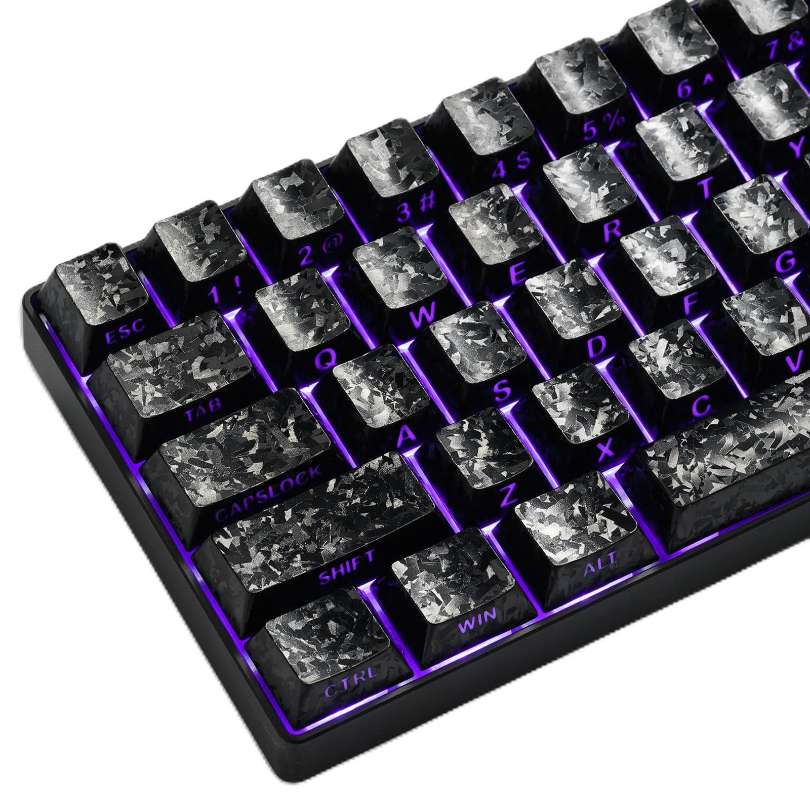 XVX Black Shine Through Keycaps, Forged Carbon-Look Cherry Profile Keycap Set...