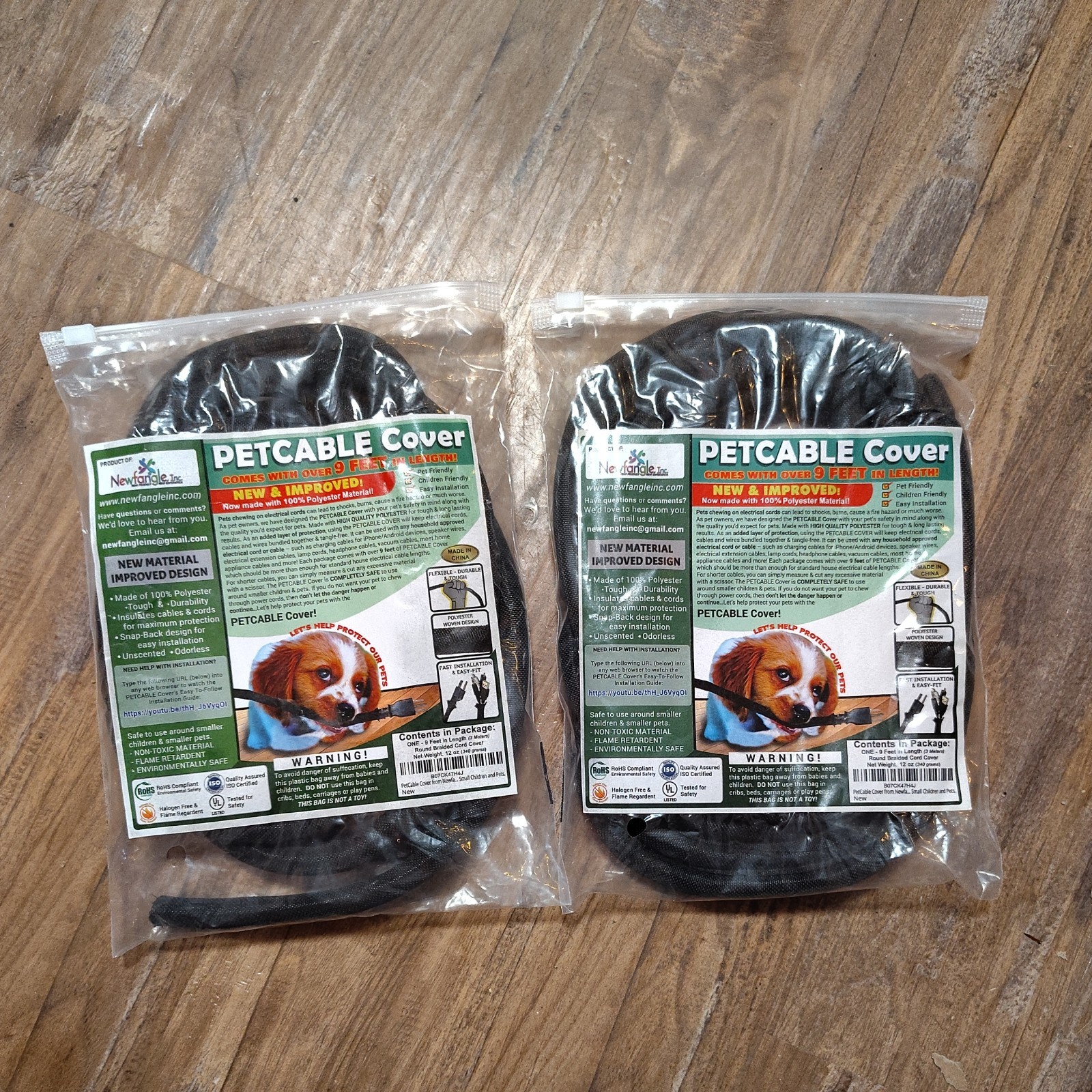 2 Small Pet Select Black 9ft Cord Covers Flexible Durable Pet Proof Cable Sleeve