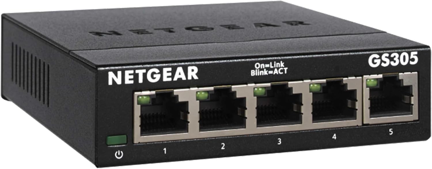 NETGEAR 5-Port Gigabit Ethernet Unmanaged Switch (Gs305) Desktop Quiet Fanless
