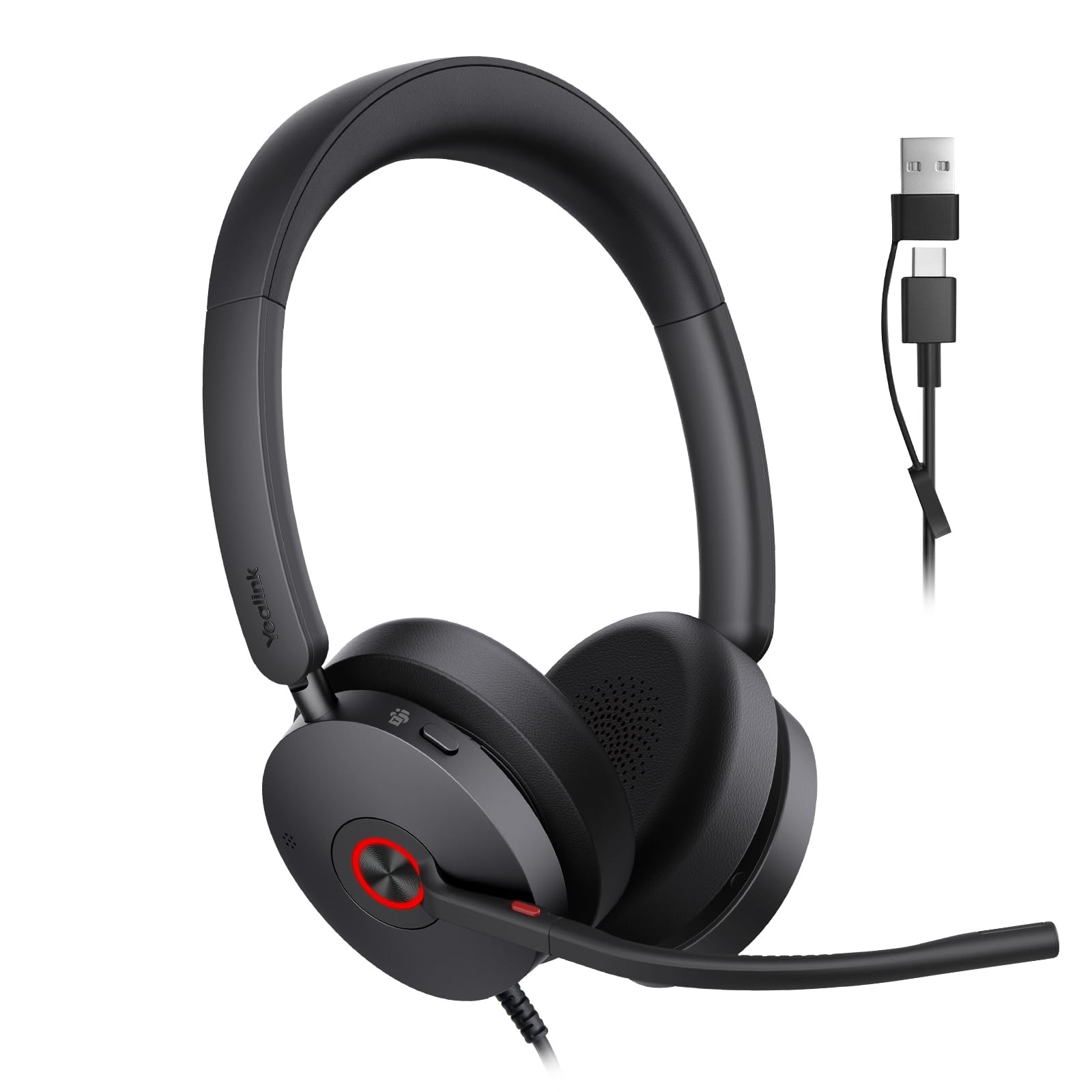 Yealink UH48 ANC Wired USB-C/A Headset with 6 AI Noise Canceling Black