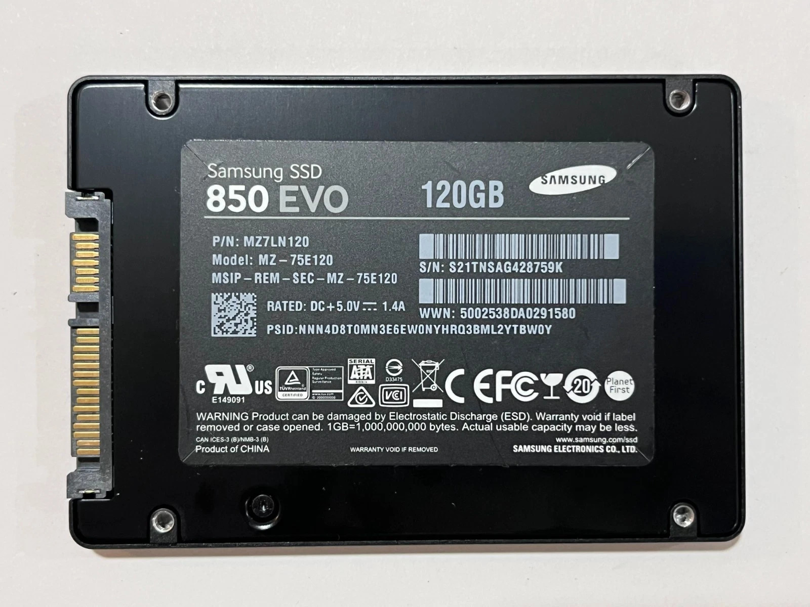Samsung SSD 850 EVO 120GB SATA III 6Gb/s Solid State Drive MZ-75E120B/AM