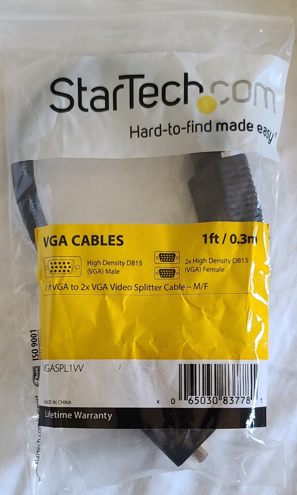 StarTech 1 ft Male VGA Split to 2 Female VGA High Density DB15 VGASPL1VV