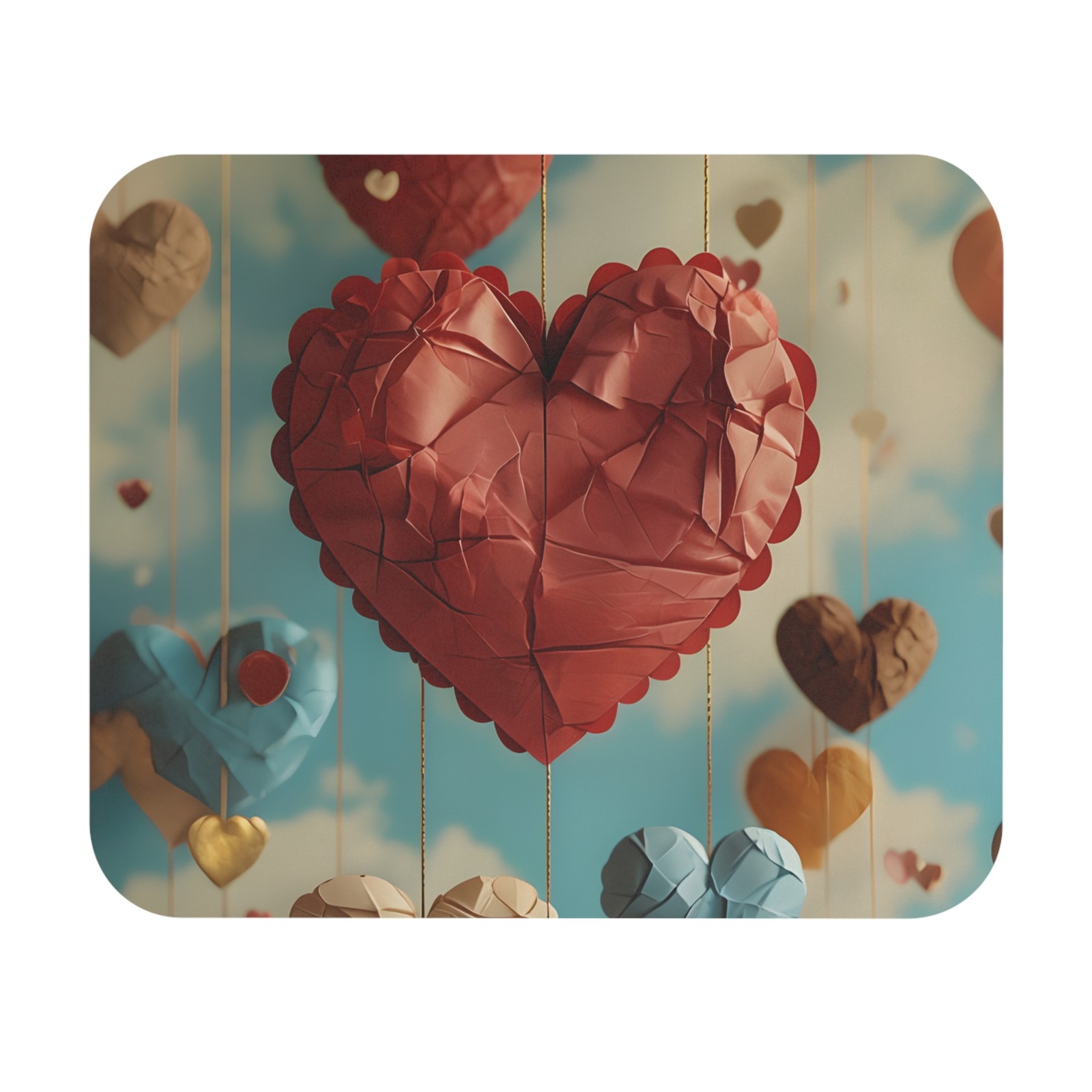 Hanging Paper Hearts Mouse Pad | Valentine Heart Desk Mat