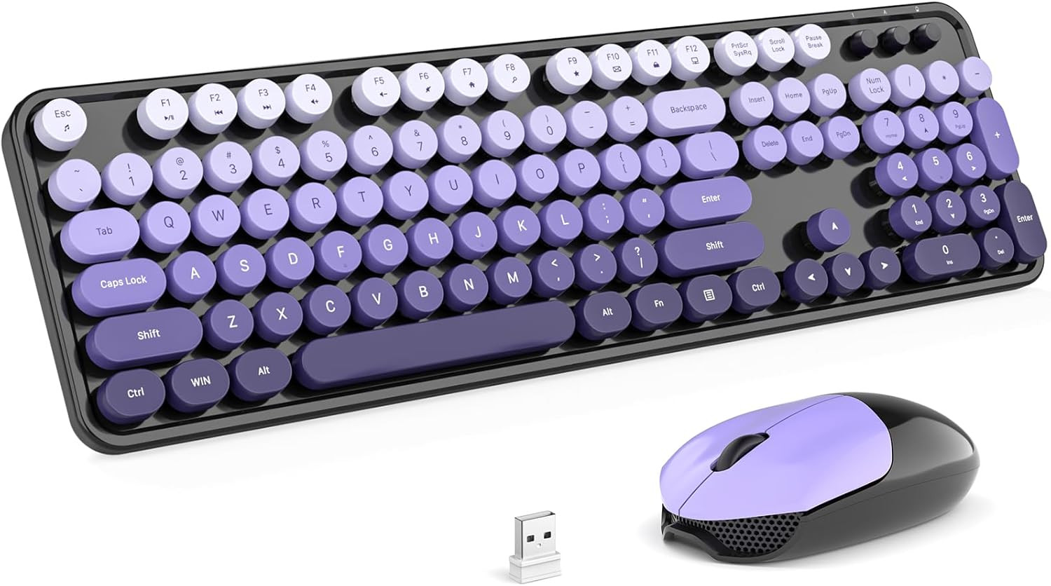 Wireless Keyboard and Mouse Combo, Full Size 2.4G Plug and Play Typewriter Retro