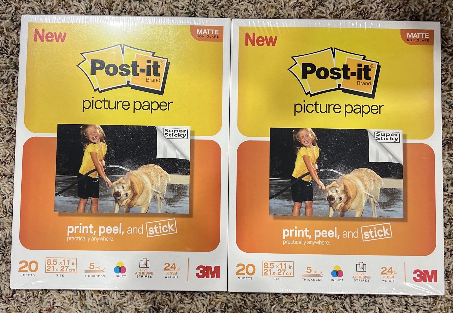 Lot of 2 Matte Non-Glare Post-It Picture Paper Super Sticky 8.5" × 11" Sheets