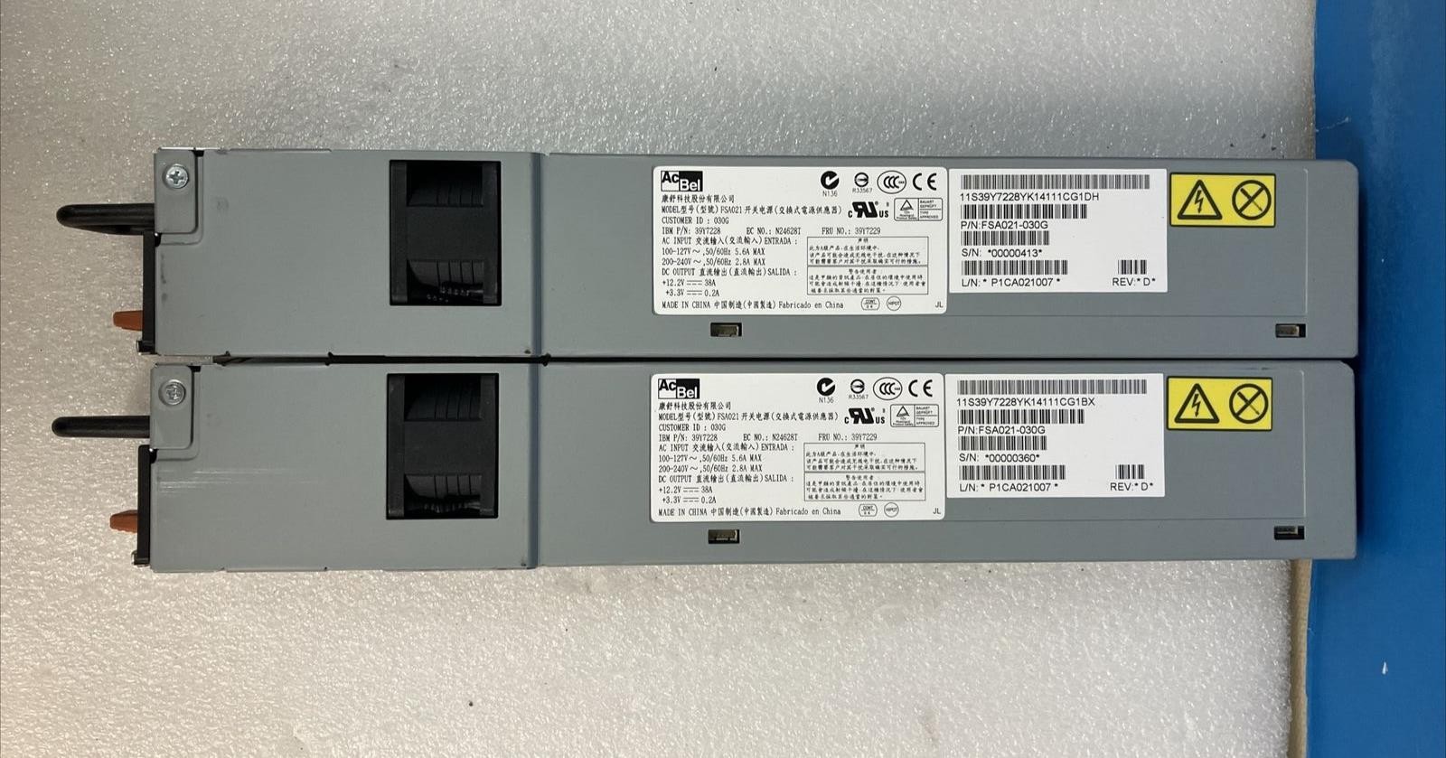 Lot 2x AcBel FSA021-030G IBM Server Power Supply 39Y7228 N24628T 39Y7229 675W ~