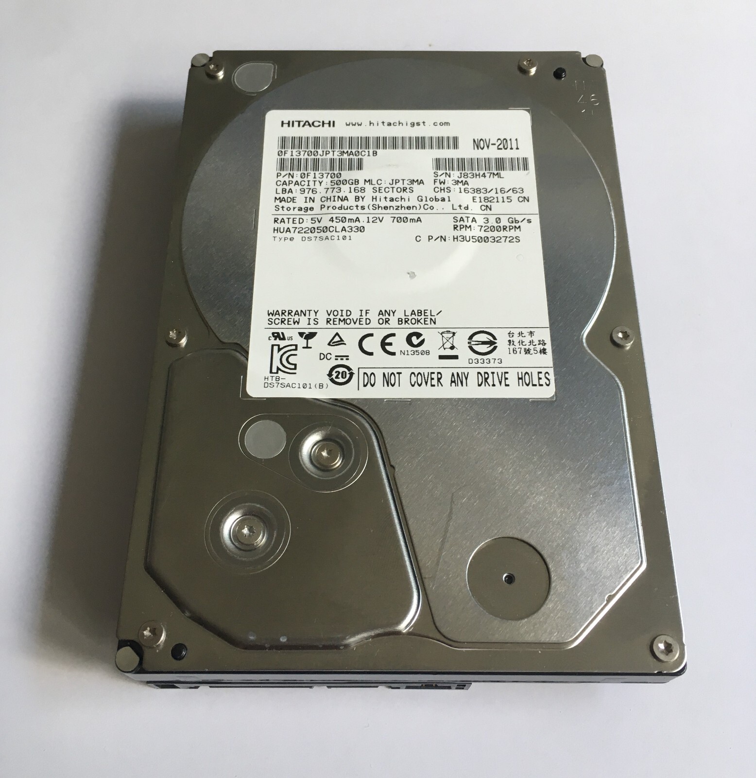 HDD 500GB Hitachi 3.5" SATA 32MB HUA722050CLA330 7200RPM Hard Drive