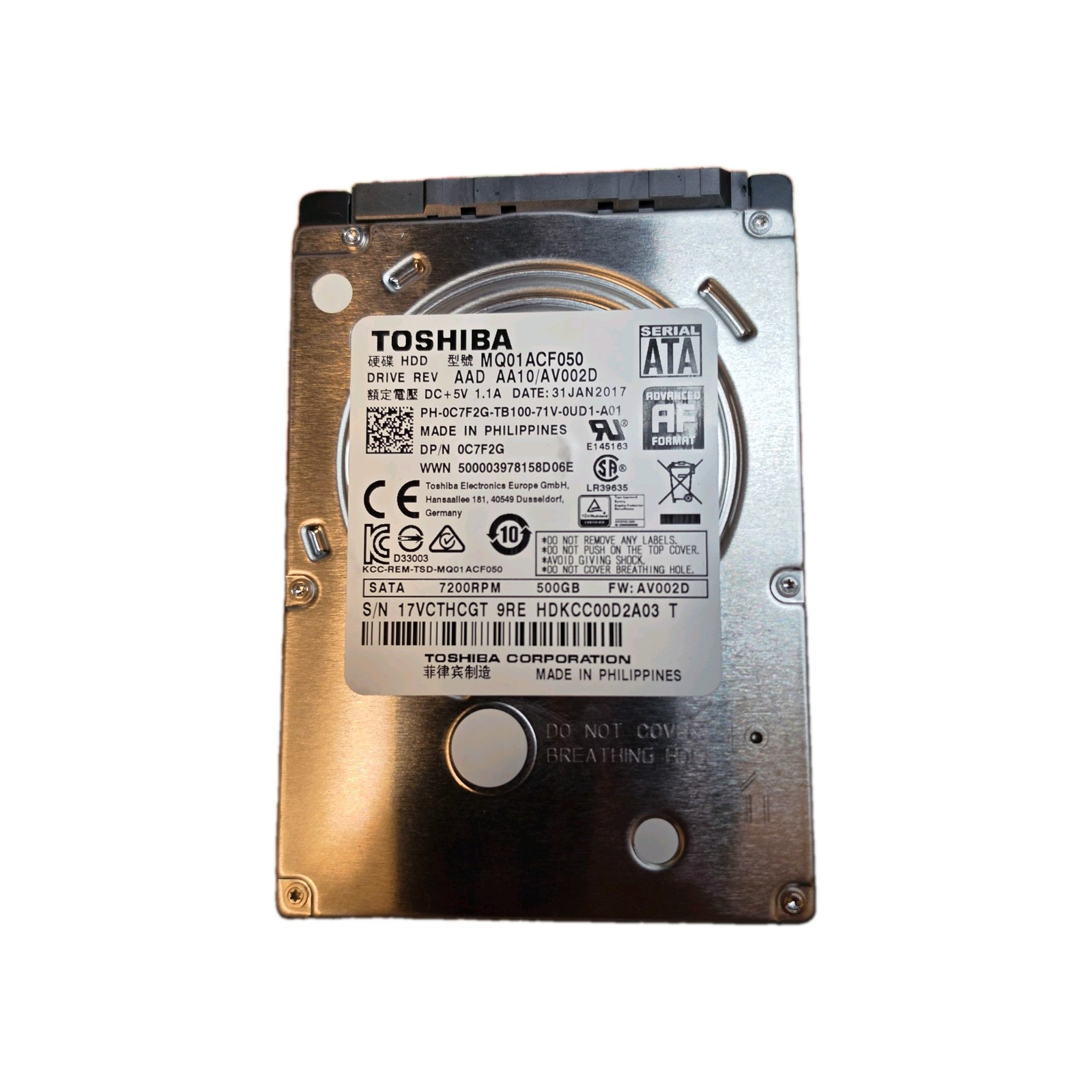 Toshiba Mobile Thin MQ01ACF050 500 GB 2.5 in 7.2K SATA III Hard Drive