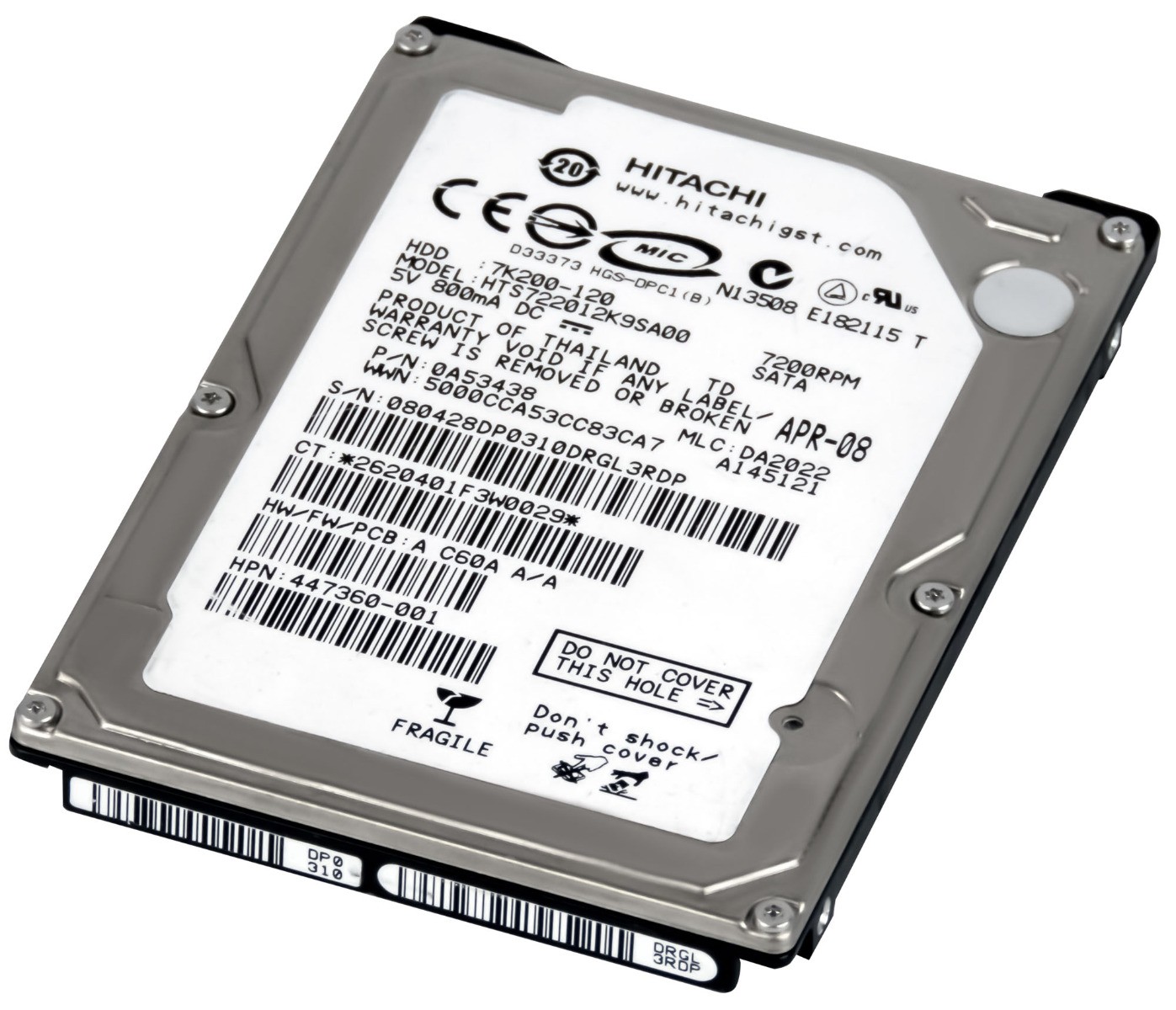 Hitachi TravelStar 7K200 HTS722012K9SA00 120GB 7.2K 16MB SATA 2.5'' 