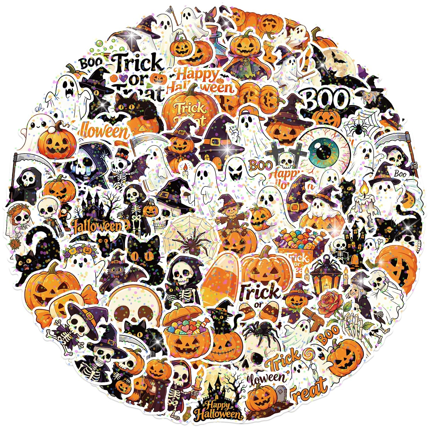 100 PCS Giata Glitter Holographic 1.7-2.3 inches, White Orange Black